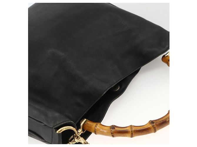 Borsa a Spalla in Pelle Gucci Bamboo 2way Nera Oro 001 1577 Auth YKZ474 Nero D'oro - vista 6