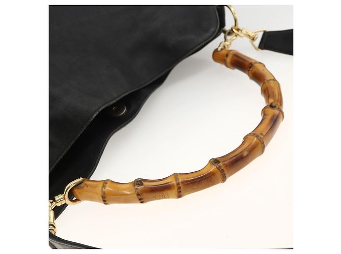 Borsa a Spalla in Pelle Gucci Bamboo 2way Nera Oro 001 1577 Auth YKZ474 Nero D'oro - vista 7