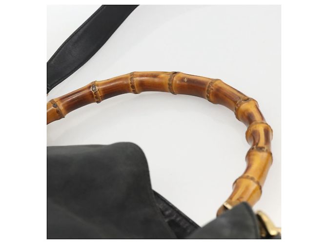 Borsa a Spalla in Pelle Gucci Bamboo 2way Nera Oro 001 1577 Auth YKZ474 Nero D'oro - vista 8