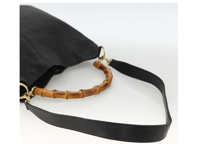Borsa a Spalla in Pelle Gucci Bamboo 2way Nera Oro 001 1577 Auth YKZ474 Nero D'oro - vista 9