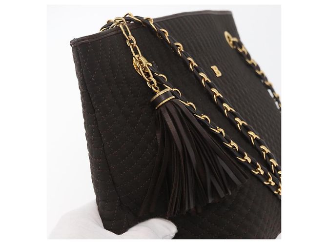 BALLY Borsa Tote a Catena Nylon Marrone Oro Auth 172818 D'oro - vista 14