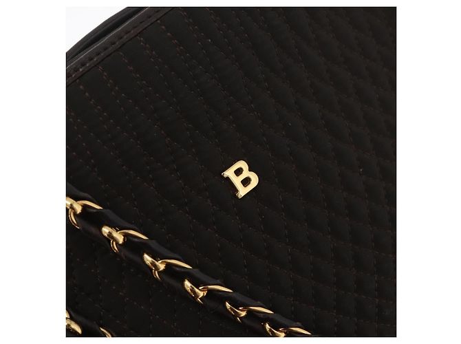 BALLY Borsa Tote a Catena Nylon Marrone Oro Auth 172818 D'oro - vista 15