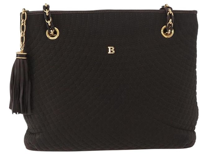 BALLY Borsa Tote a Catena Nylon Marrone Oro Auth 172818 D'oro - vista 2
