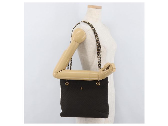 BALLY Borsa Tote a Catena Nylon Marrone Oro Auth 172818 D'oro - vista 23
