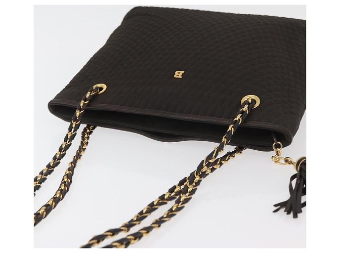 BALLY Borsa Tote a Catena Nylon Marrone Oro Auth 172818 D'oro - vista 6