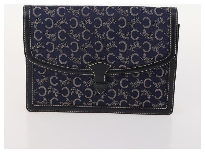 Borsa C Sulky in tela Macadam CÉLINE in pelle PVC 4 pezzi marrone beige navy Auth 166797 Blu navy - vista 20