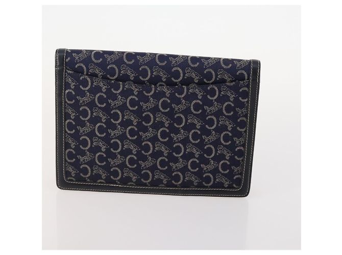 Borsa C Sulky in tela Macadam CÉLINE in pelle PVC 4 pezzi marrone beige navy Auth 166797 Blu navy - vista 21