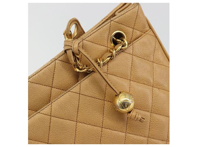 CHANEL Borsa a Spalla Matelassé Catena Pelle Caviar Beige Oro CC Auth YKZ963 D'oro - vue 14