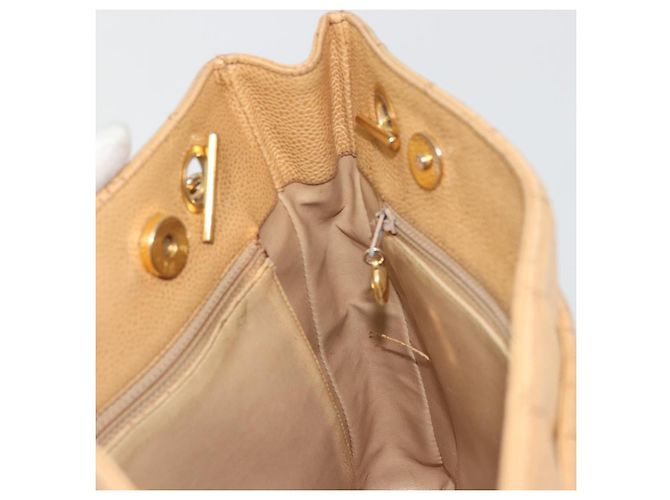 CHANEL Borsa a Spalla Matelassé Catena Pelle Caviar Beige Oro CC Auth YKZ963 D'oro - vue 17