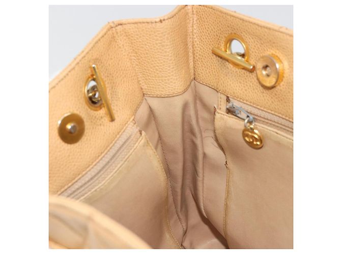 CHANEL Borsa a Spalla Matelassé Catena Pelle Caviar Beige Oro CC Auth YKZ963 D'oro - vue 18