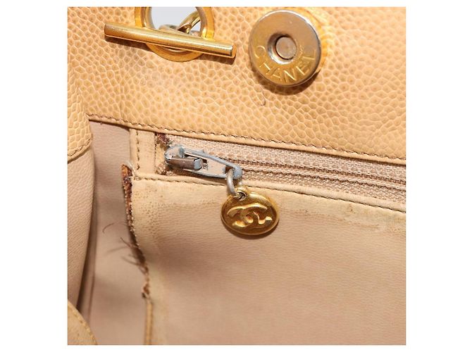 CHANEL Borsa a Spalla Matelassé Catena Pelle Caviar Beige Oro CC Auth YKZ963 D'oro - vue 19