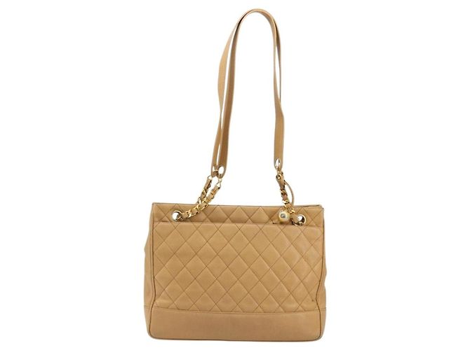 CHANEL Borsa a Spalla Matelassé Catena Pelle Caviar Beige Oro CC Auth YKZ963 D'oro - vista 2