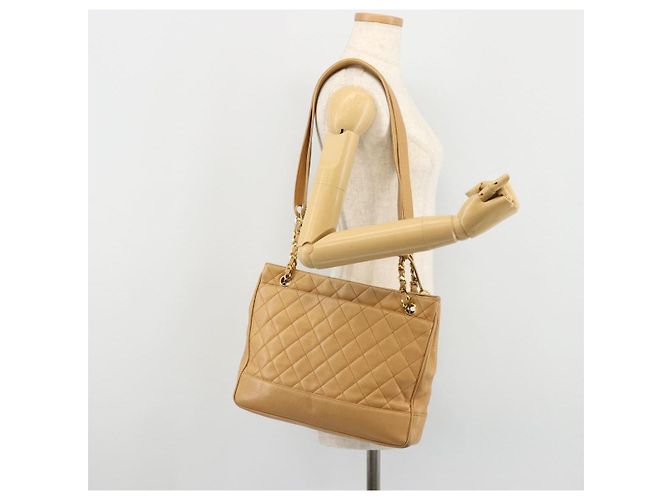 CHANEL Borsa a Spalla Matelassé Catena Pelle Caviar Beige Oro CC Auth YKZ963 D'oro - vue 23