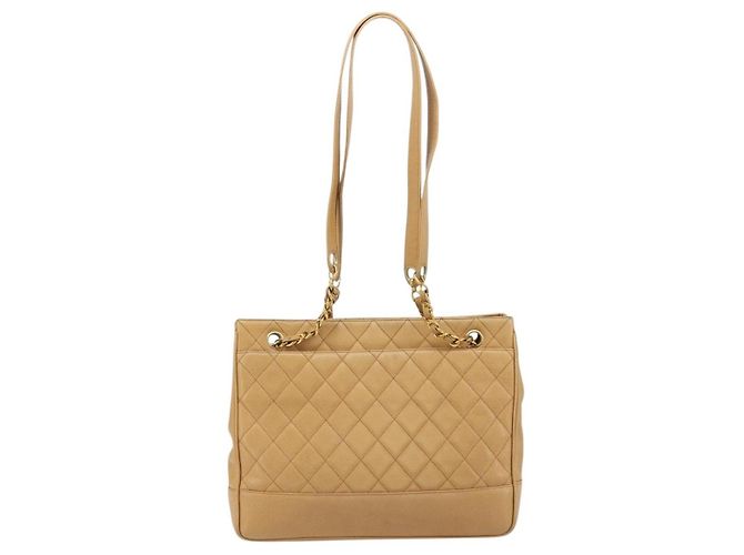 CHANEL Borsa a Spalla Matelassé Catena Pelle Caviar Beige Oro CC Auth YKZ963 D'oro - vista 3