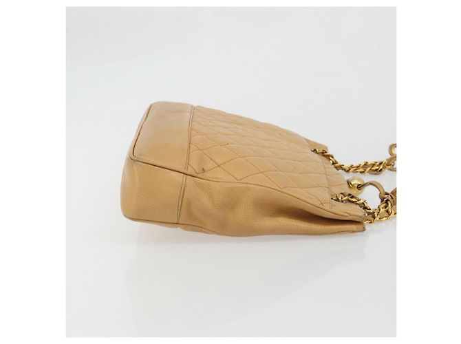 CHANEL Borsa a Spalla Matelassé Catena Pelle Caviar Beige Oro CC Auth YKZ963 D'oro - vista 4