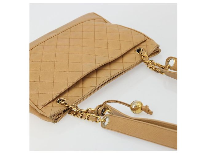 CHANEL Borsa a Spalla Matelassé Catena Pelle Caviar Beige Oro CC Auth YKZ963 D'oro - vista 6