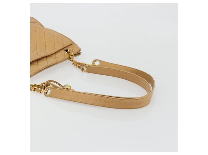 CHANEL Borsa a Spalla Matelassé Catena Pelle Caviar Beige Oro CC Auth YKZ963 D'oro - vista 7