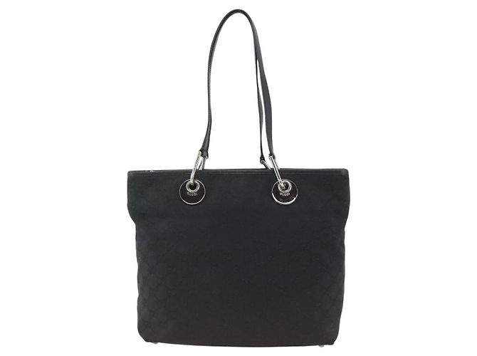 Borsa Tote GG in Canvas Gucci Nera Argento 139552 Auth YKZ351 Nero - vista 2