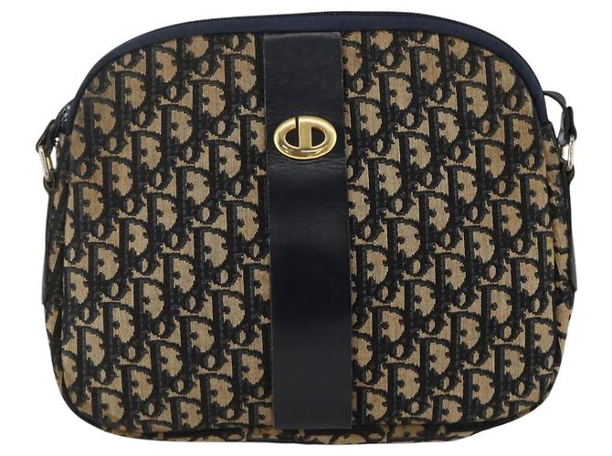 Borsa a Spalla in Tela Trotter Christian Dior Blu Navy Oro Auth bs34245 D'oro - vista 2