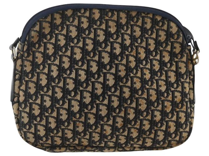 Borsa a Spalla in Tela Trotter Christian Dior Blu Navy Oro Auth bs34245 D'oro - vista 3
