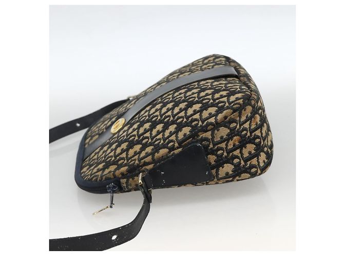 Borsa a Spalla in Tela Trotter Christian Dior Blu Navy Oro Auth bs34245 D'oro - vista 4