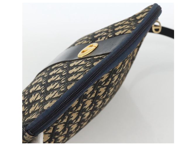 Borsa a Spalla in Tela Trotter Christian Dior Blu Navy Oro Auth bs34245 D'oro - vista 6