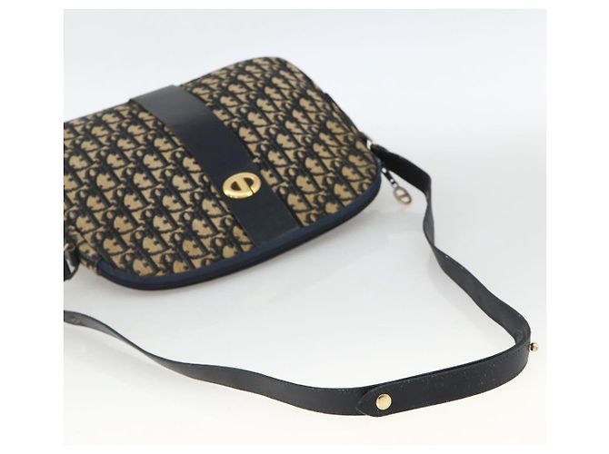 Borsa a Spalla in Tela Trotter Christian Dior Blu Navy Oro Auth bs34245 D'oro - vista 7