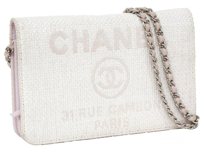 Borsa a spalla Chanel Deauville con catena Rosa Bianco - vista 2