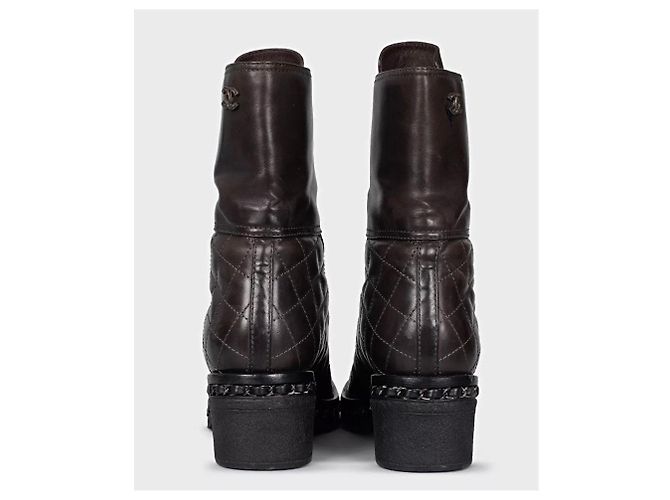 Braune gesteppte Leder Schnürstiefel von Chanel - Größe 8/38 Gebraucht - Ansicht 4