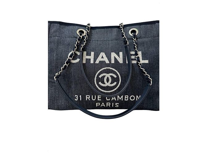 Chanel Deauville große Denim-Canvas-Tasche gebraucht - Ansicht 4