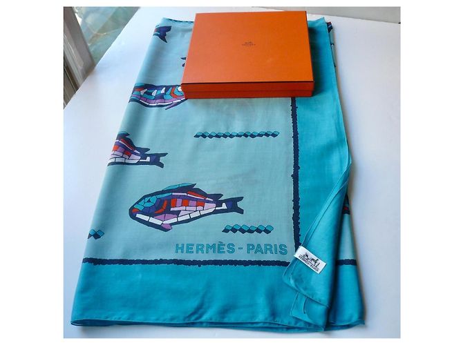 Hermès HERMES Pareo Peces Algodón BUEN ESTADO Azul - vista 4