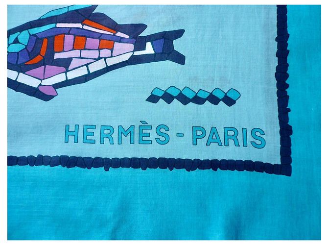 Hermès HERMES Pareo Peces Algodón BUEN ESTADO Azul - vista 5