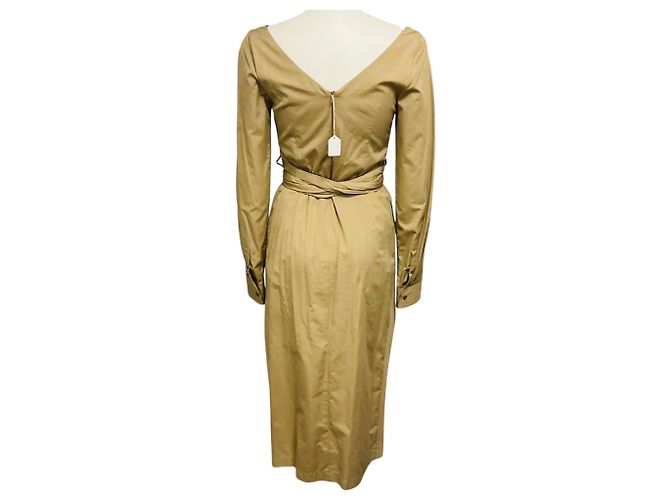 Vestido midi envolvente de algodón beige Dolada de Dries Van Noten Camello - vista 3