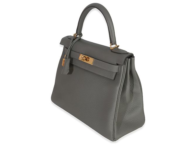 Hermès Gris Meyer Clemence Retourne Kelly 28 GHW Marrone - vista 4