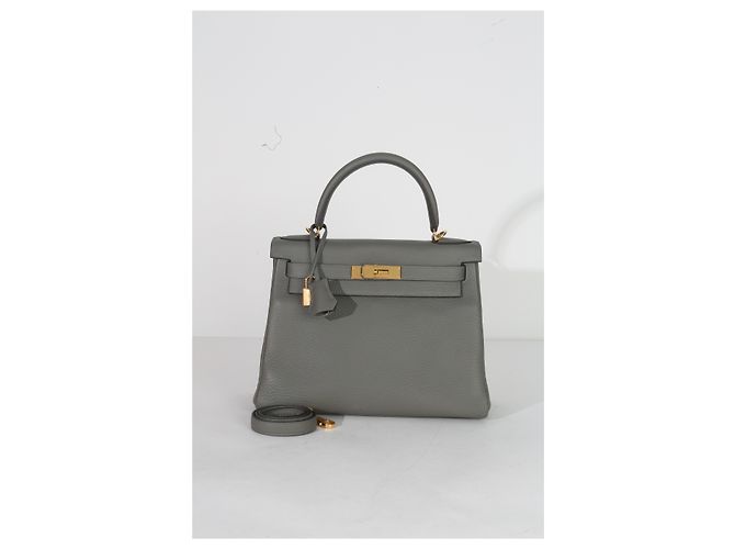 Hermès Gris Meyer Clemence Retourne Kelly 28 GHW Marrone - vista 8