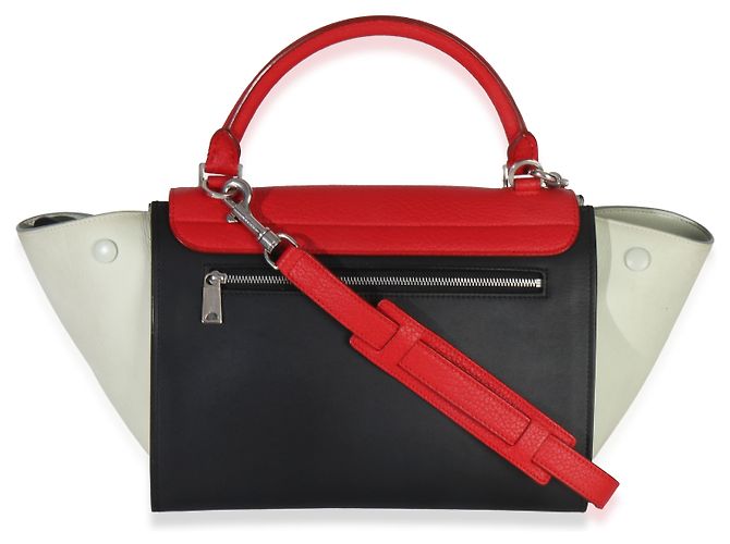 Céline Borsa Trapeze Piccola in Pelle di Vitello Grana Rossa Nera Bianca Celine Rosso Multicolore - vista 2
