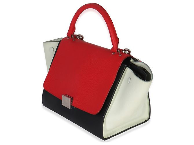 Céline Borsa Trapeze Piccola in Pelle di Vitello Grana Rossa Nera Bianca Celine Rosso Multicolore - vista 3