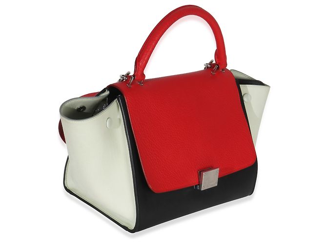 Céline Borsa Trapeze Piccola in Pelle di Vitello Grana Rossa Nera Bianca Celine Rosso Multicolore - vista 4