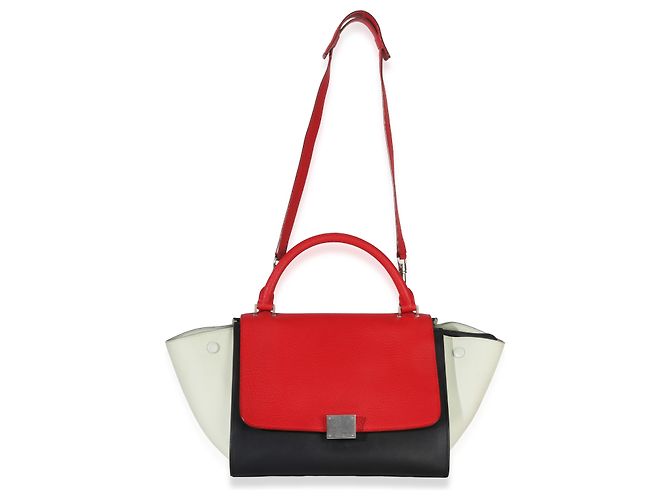 Céline Borsa Trapeze Piccola in Pelle di Vitello Grana Rossa Nera Bianca Celine Rosso Multicolore - vista 5