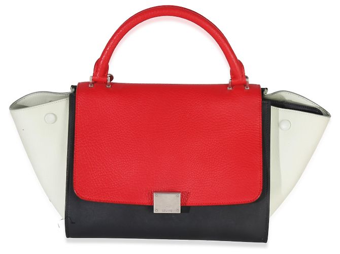 Céline Borsa Trapeze Piccola in Pelle di Vitello Grana Rossa Nera Bianca Celine Rosso Multicolore - vista 8