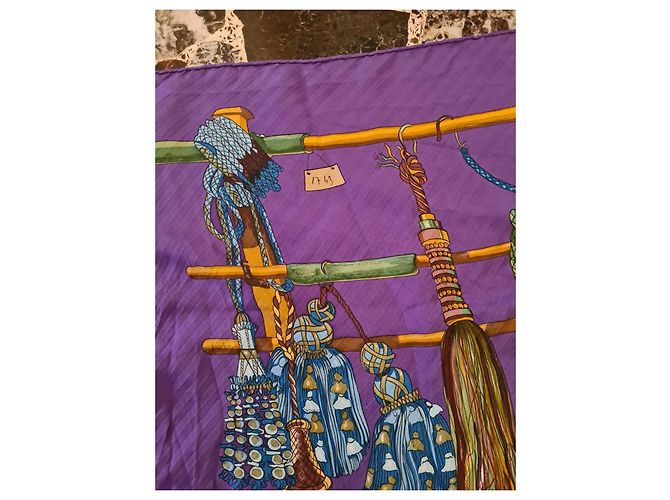 Hermès Seidenschal mit Quasten Mehrfarben Lila - Ansicht 6