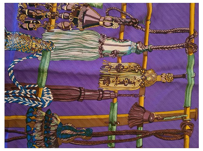 Hermès Seidenschal mit Quasten Mehrfarben Lila - Ansicht 9