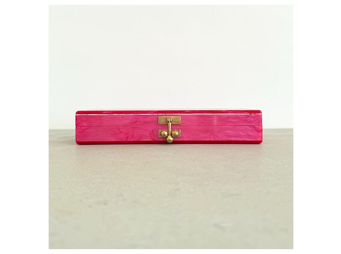 Autre Marque Clutch Edie Parker in acrilico rosa marmorizzato - vista 9