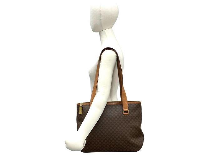 Céline Celine Vintage Macadam Blazon Logo Muster Leder Tote Bag Braun - Ansicht 2