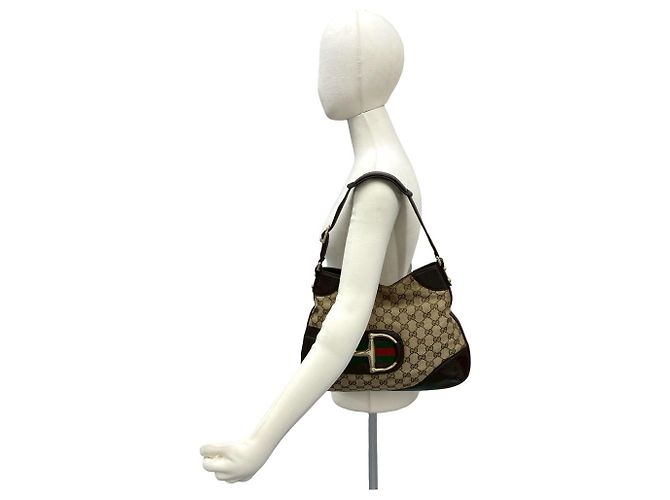 Borsa a Spalla Gucci Sherry Line GG Logo Marrone Rosso Verde - vista 2