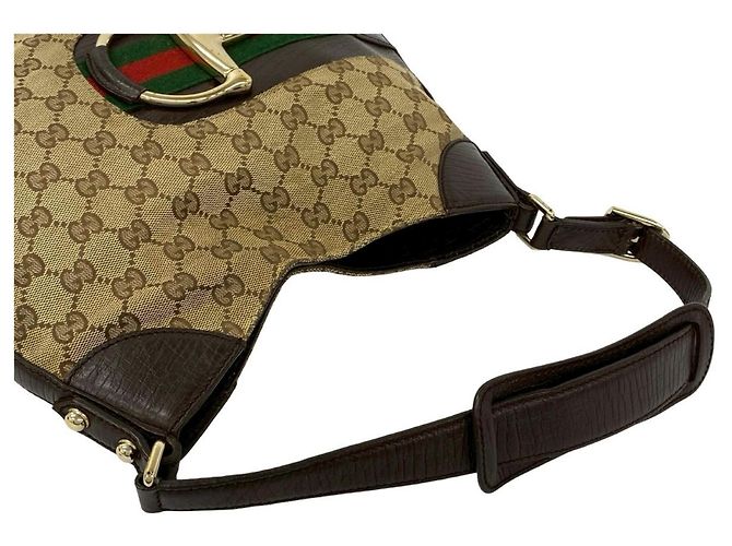 Borsa a Spalla Gucci Sherry Line GG Logo Marrone Rosso Verde - vista 4