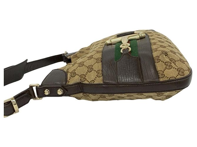 Borsa a Spalla Gucci Sherry Line GG Logo Marrone Rosso Verde - vista 5