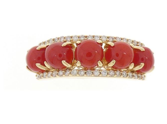 Autre Marque Gstb Au750 Korallen-Diamantring Golden - Ansicht 2