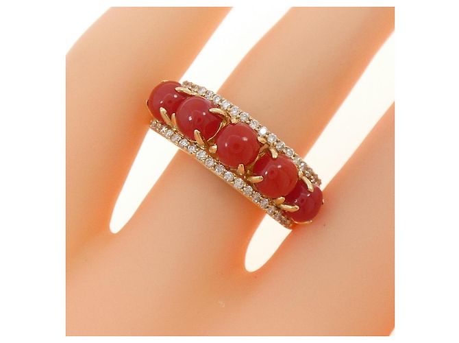 Autre Marque Gstb Au750 Korallen-Diamantring Golden - Ansicht 5