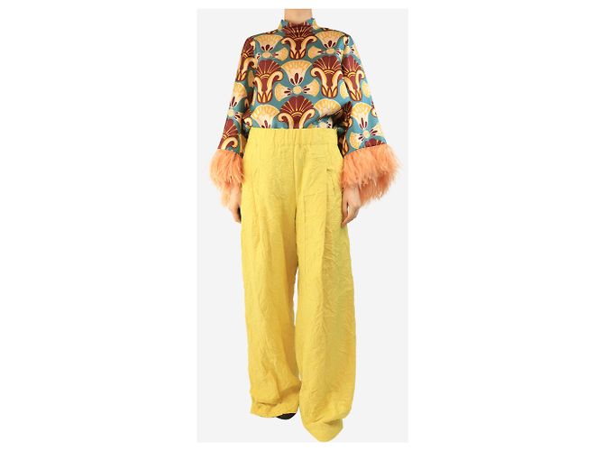Dries Van Noten Gelbe zerknitterte Hose - Größe M - Ansicht 2